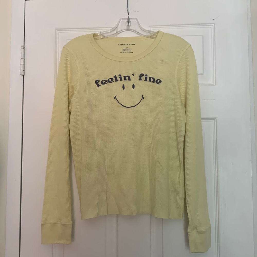 American Eagle “Feelin’ Fine” Long Sleeve Smiley Tee